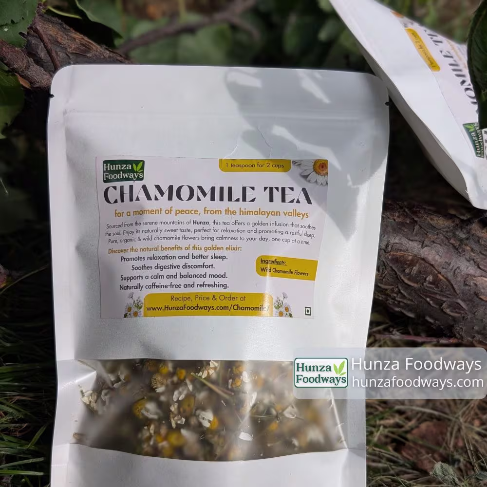 Close-up of organic dried chamomile flowers from Hunza Valley