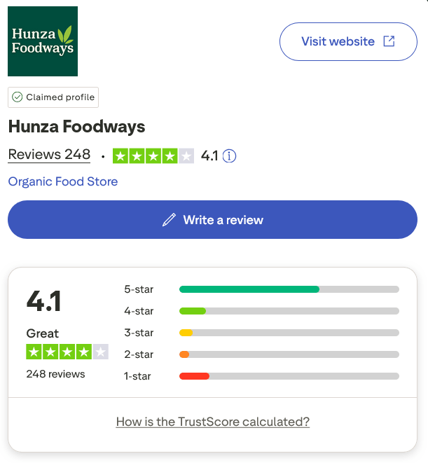 Trustpilot-page-hunza-foodways